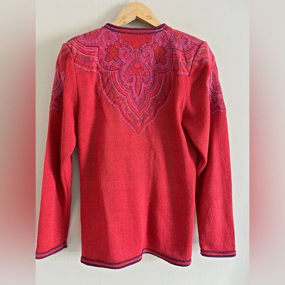Vintage UMI Collections Anne Crimmins Embroidered Red Zip Cardigan M Boho Artsy - Picture 7 of 7